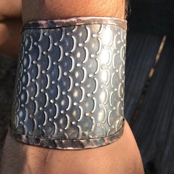 Gladiator Mermaid  Medieval Sterling Silver 925 Copper Cuff Wide Rustic Handmade - Picture 9 of 13